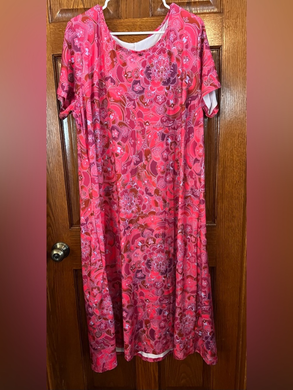 Unbranded Short Sleeve Pullover 2XL Maxi Dress Pink & Red Floral Print